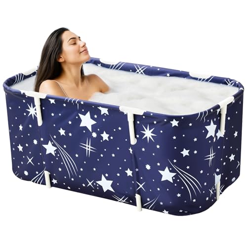 Dhouse Portable Bathtub 68 X 65CM 230L Foldable Free Standing Soaking Bath Tub Adult SPA Bathtub for Student Home Camping (Blue M)