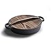 JY&WIN Padella in ghisa Padella Doppia Orecchio Padella in ghisa Padella Non Rivestita Fornello a induzione Pentole universali Infinity Wok, Coperchio in legno-30cm