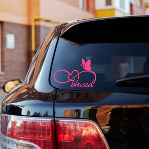 Image of Blessed Butterfly Infinity Heart Decal - 8.6 inch x 5.8 inch Waterproof Vinyl Sticker for Car, Truck, Window, Bumper, Laptop, Wall (Pink)