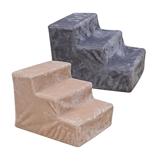 ESTEXO Hundetreppe Katzentreppe Haustiertreppe Tiertreppe Treppenstufen Plüschbezug Einstieghilfe 3 Stufen Beige
