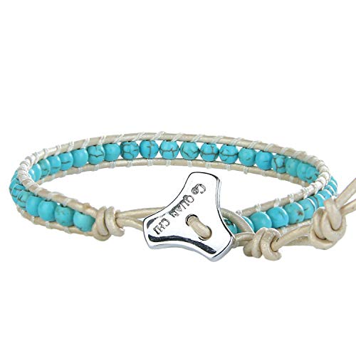 Image of C.QUAN CHI Turquoise Bracelets Handmade Woven Friendship Bracelets White Leather Adjustable Wrap Bracelets