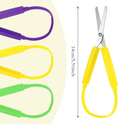 Mini-Schlaufenschere, adaptives Design, selbstöffnender Griff, Sicherheitsschere für Kinder, Schulen, besondere Bedürfnisse, tägliches Basteln, Gelb, 1 Stück