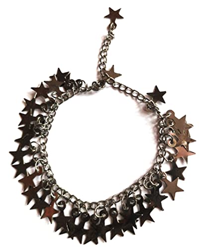 Image of Handmade Black Oxidised Alloy Silver Hanging Star Chain Bracelet for Girls |Women | Free Size |Star design |pack of 1|chain Bracelet |Workwear |Black Alloy silver