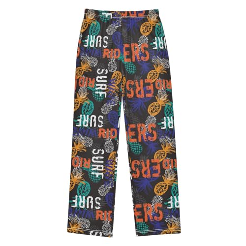 ZZXXB Tropical Surf Pineapple Boys Long Pants Soft Trousers Elastic Waist Kids Lounge Bottoms with Pockets S-XL