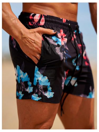 SOLY HUX Men's Floral Print Swim Trunks Drawstring Waist Quick Dry Board Shorts with Pockets3