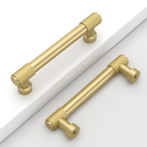 Coinkoly 10 Pack 3.75"(96mm) Gold Cabinet Pulls Knurled Kitchen Cabinet Handles Matte Gold Drawer Pulls Cupboard Hardware for Cabinets CK0028