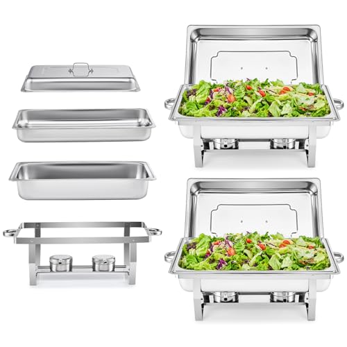 Wilprep Lot de 2 Chafing Dish Buffet 8,5L, Buffet Chauffant Chauffe Plat en Acier INOX Alimentaire avec Cadre Pliable (2×GN1/1)