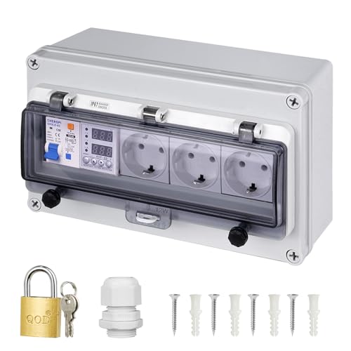 CHENGPI Caja de Distribución Estanca con Interruptor Diferencial y Tomas de Corriente, Caja Cuadro Electrico Impermeable con Protección Contra Sobrepresión, Centralita de 1 Fila de 12 Módulos