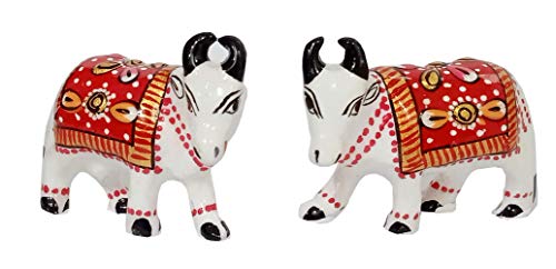 Purpledip Enamelled Metal Miniature Sideways Cow Pair: Colorful Meenakari Art, Set of 2 Figurines (12291) - Image 3