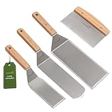 Stainless Steel Metal Spatula Set - Teppaniyaki Spatulas - Griddle Scraper Flat Spatula Pancake Flipper Hamburger Turner - Metal Utensil great for BBQ Grill Flat Top Cast Iron Griddle Accessories