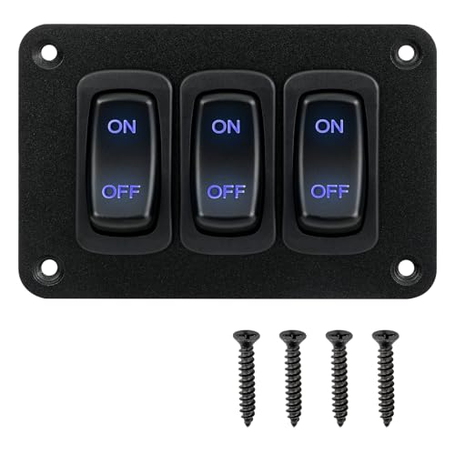 Image of ULITECO Rocker Switch Panel, 3 Gang Toggle Switch Panel 12V, Wateroproof 5Pins Boat On-Off Switch, Automotive Replacement Toggle Switches, Marine Light Switch for Marine Boats ATVs Trailers 1PCS