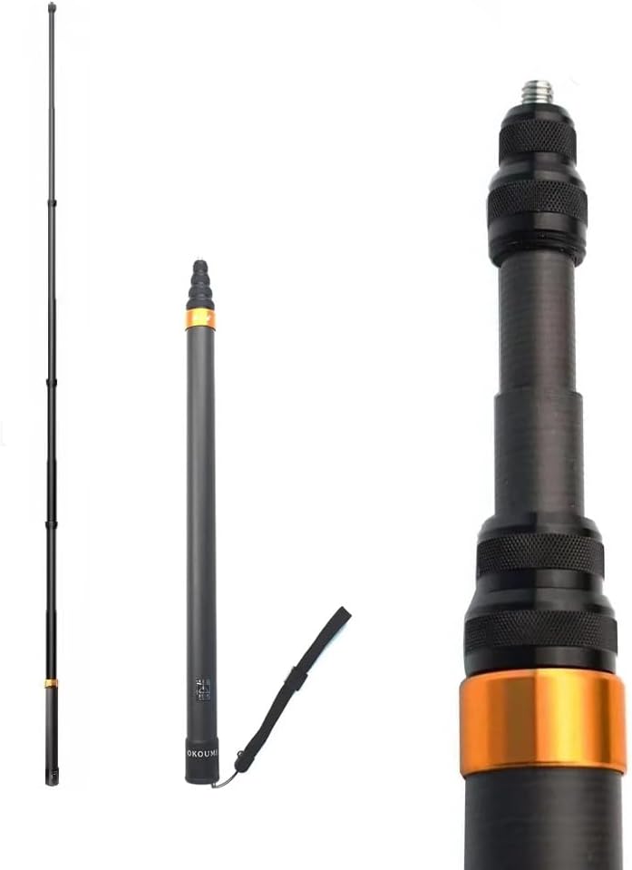 2.9m/114.2in Carbon Fiber Invisible Selfie Stick for Insta360 X5/X4/X3/ONE RS/ONE X, Lightweight Extra-Long Extension Pole, 1/4" Extended Monopod for GoPro & 360 Camera Accessories