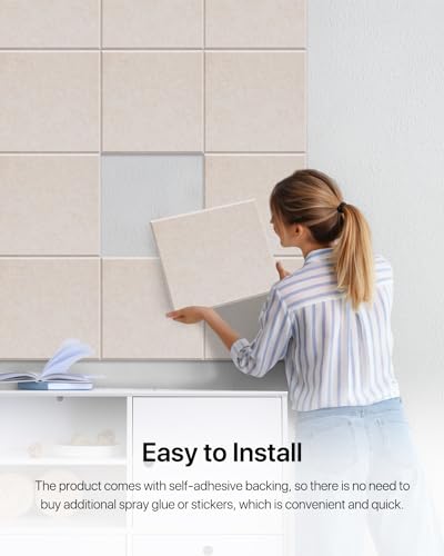 Image of Soundsbay Self-Adhesive Soundproof Wall Panels 18 Pack 12 inchx12 inch Beige | Square Acoustic Panels, 150kg /m High Density Covers 18 sq ft, Sound Proof Panels for Walls, Home Office, Bedroom