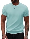 COOFANDY Mens T Shirt Waffle Knit Shirts Short Sleeve Casual Crew Neck Tshirt Vintage Crochet Top Lightweight Tshirt Summer Fashion Shirt Ice Green