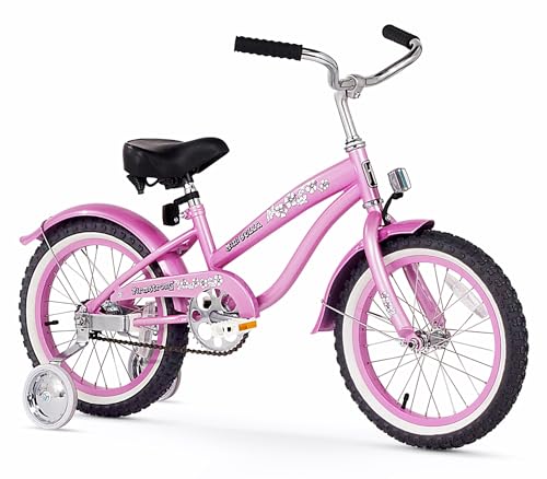 Firmstrong Bella Girl's Beach Cruiser Bike, Kids Single Speed Bicycle with Training Wheels, 16 Inch Wheels, Pink