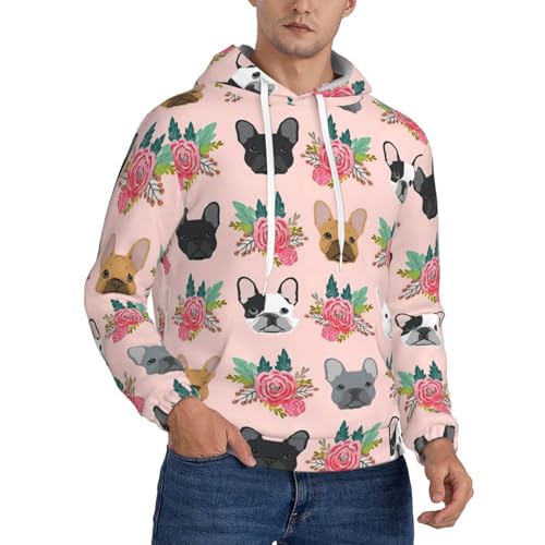 Sweat à capuche bouledogue français et fleurs pour homme en polaire