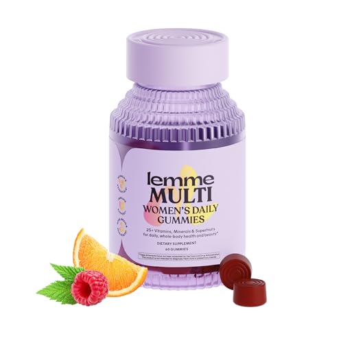 Lemme Women's Multivitamin Gummies, Daily Nutritional Support with Vitamins A, C, D, E, Biotin, Folic Acid, Zinc & Inositol, Bone, Brain, Skin & Immune Health, Raspberry Orange, 30-Day Supply