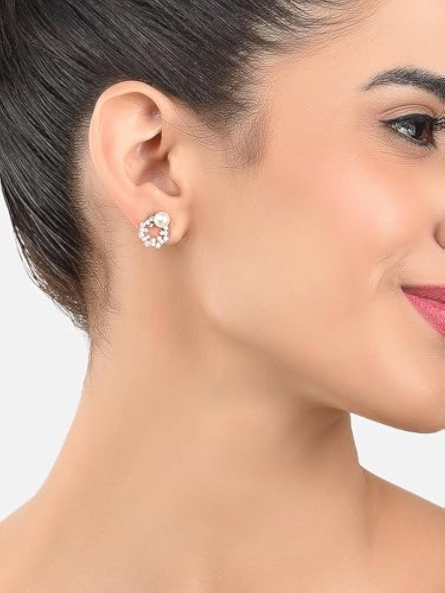 3pc Combo of Cubic Zirconia and Pearls Stud Earrings Set