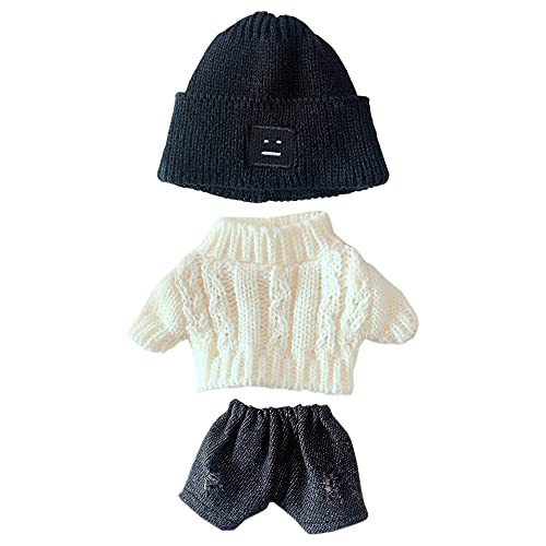 niannyyhouse Doll Clothes Suit 20cm Plush Doll Clothes Square Face Hat White Sweater Denim Shorts 8in Kpop Stuffed Doll Clothing Dressup (Black)