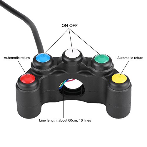 Compartiment Universel 5 en 1 Moto Interrupteur Commande 22mm Guidon Ensemble Phare Danger Frein Antibrouillard Klaxon On/Off pour Spotlight Scooter Electrombile Cyclomoteur cessoire De Rempl emepuls