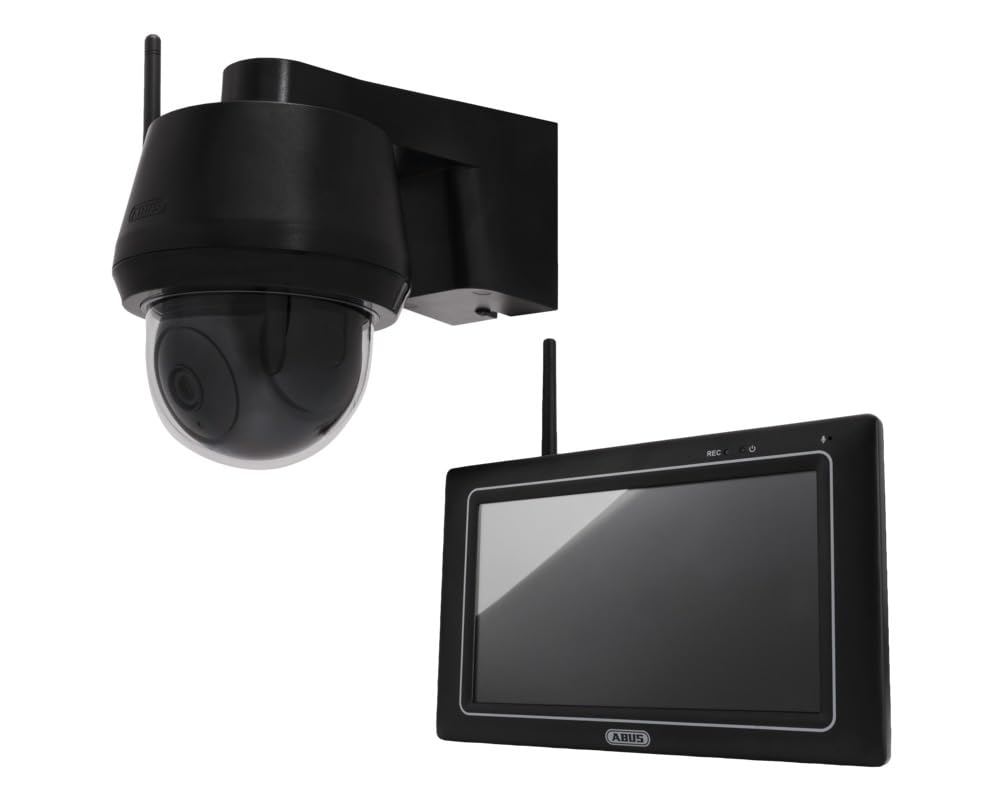 ABUS Kamera monitoringowa EasyLook BasicSet PPDF17100 – kamera + przenośny monitor z ekranem dotykowym: wykrywanie ruchu, tryb alarmu i nagrywania, funkcja interkomu, widoczność w nocy