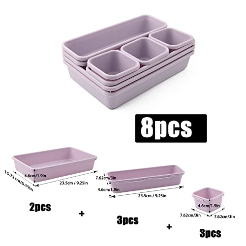 Schubladen Einlagen 8 Stk Trennsystem Gewürz Organizer Schublade Trenner Bad Organizer Boxen Set mit Silikon-Anti-Rutsch-Kugel Hemnes Kommode Küche Schreibtisch Utensilien(Hellviolett)
