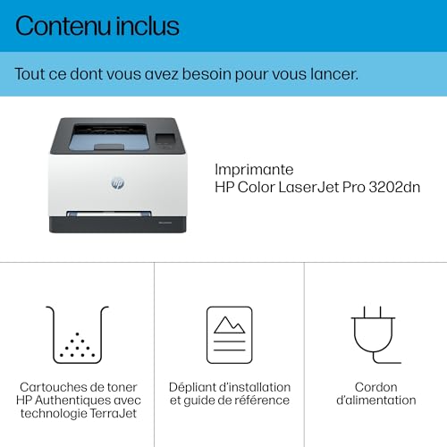 HP Color LaserJet Pro 3202dn, 8D7L0A, Imprimante fonction unique A4, Impression recto verso automatique, 25 ppm en noir et blanc et couleur, USB Host, Ethernet, Impression uniquement, HP Smart, Bleu