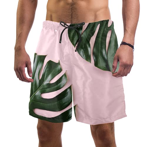 Shorts de natación para hombre ligeros con forro de malla y diseño Tropical Leaves