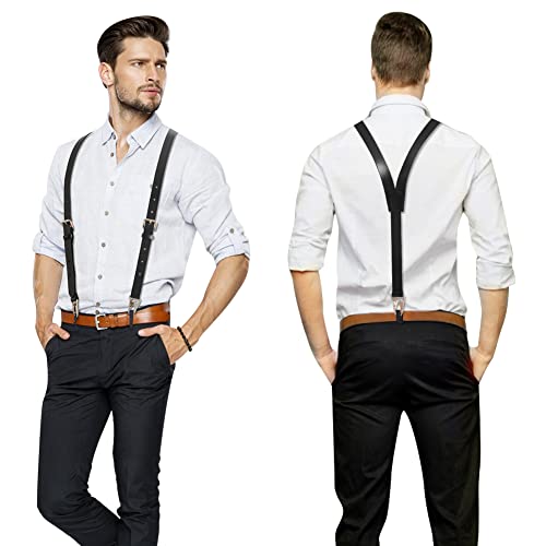 Image of Ringsun Genuine Leather Suspenders for Men, Y Design Hidden Suspenders Under Clothes, Adjustable Accessories for Men