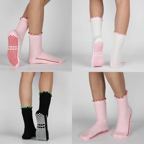Ruffle Pilates Socks with Grips for Women- Cute Non-Slip Grippy Yoga Socks for Yoga, Pilates, Ballet & Barre, Ideal Gifts-3 Pairs4
