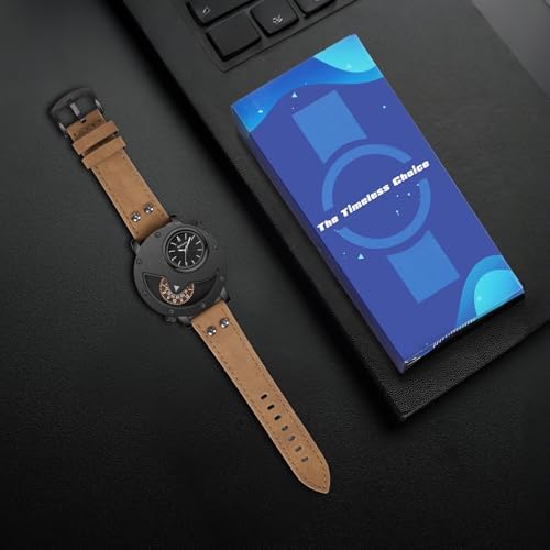 VTAIGE Men's Watch,Dual Time Wrist Watches for Men,Unique Analog Quartz Watch with Leather Strap Cool Design — view 6