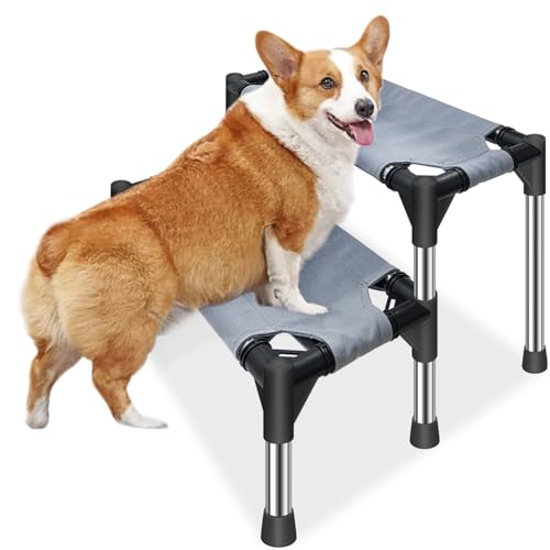 Dog Stairs for Small Dogs - 2 Tiers Dog Steps for High Bed and CouchSofa 12.2" H, Non-Slip Bottom Pet Stairs, for Dogs and Cats Climbing