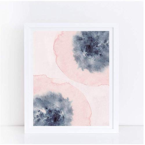 Tableau Abstrait Floral pour Chambre : Toile Aquarelle Rose et Bleu 50x70cm