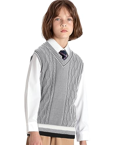 Image of JSTEX Boys Sweater Vest 100% Cotton Kids Uniform Vest V-Neck Sleeveless Knit Pullover for Boy Girls Toddler Size 4-14