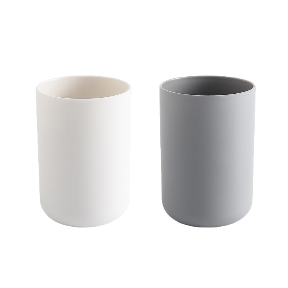 Bathroom Plastic Toothbrush Cup, Tumbler Cup for Home Bathroom Toothbrush Holder, Unbreakable Dishwasher Safe, Reusable and Sturdy Drinking Cup, 11 OZ (White&Grey)