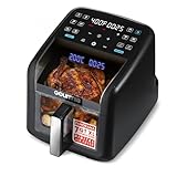 Gourmia Air Fryer 7 QT - Easy View Panoramic Window & Interior Light, Guided Cooking with 12 One-Touch Presets, FryForce 360, Dishwasher Safe Accessories, Black