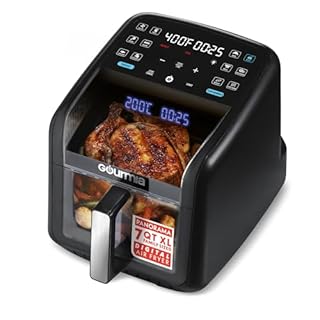 Gourmia Air Fryer 7 QT - Easy View Panorama Window & Interior Light, Guided Cooking with 12 One-Touch Presets, FryForce 360, Dishwasher Safe Accessories, Black
