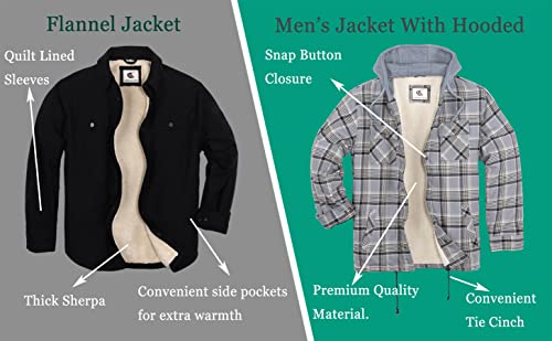 COEVALS CLUB Men's Flannel Fleece Sherpa Quilted Lined Plaid Snap Work Shirt Jacket/Hooded2