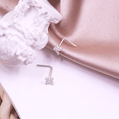 Charmonline 925 Sterling Silver Nose Rings 20G Butterfly L Bend Stud Nose Ring Cz Flower L Shaped Nose Studs Nose Hoop Rings Nose Body Piercing For Women Men #TOP4