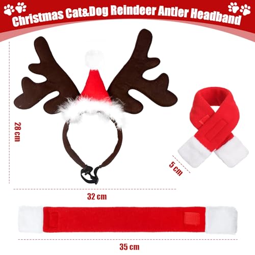 Axinyijia Weihnachten Haustier Stirnband Hundekostüm, Weihnachtsmütze Hund Geschenk Weihnachtsschal Katzen Weihnachtskostüm Hunde Elch Haarreif