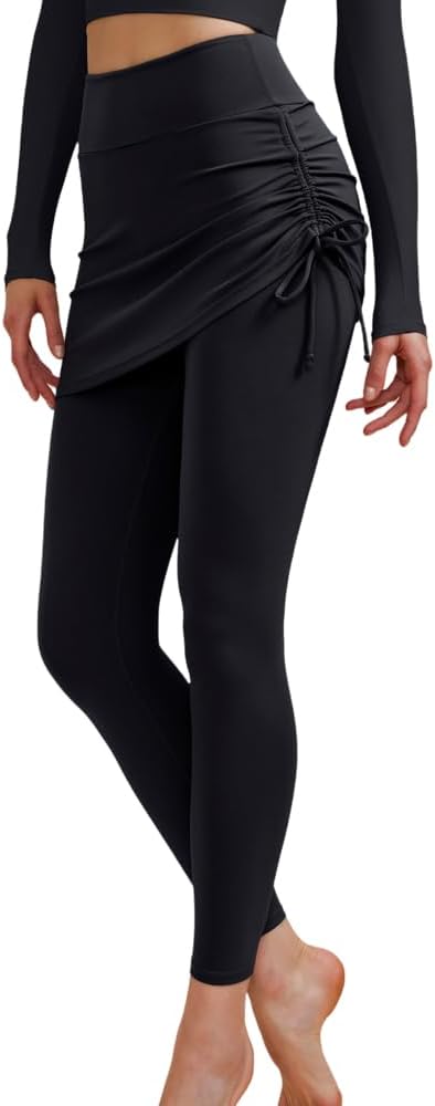 Harssidanzar Women's Skirted Leggings Yoga Tennis Golf Gym High Waist Leggings with Skirts CL401US