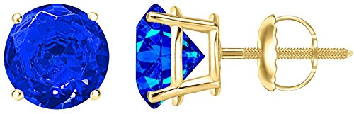 1/2-10 Carat Total Weight Sapphire Stud Earrings 4 Prong Screw Back
