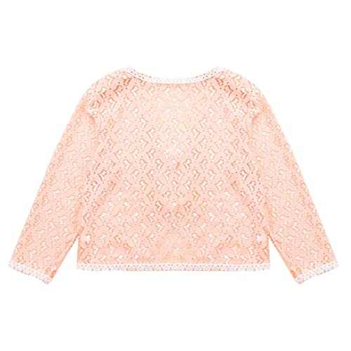 Kids Girls Lace Print Hollow Bolero Cardigan Long Sleeve Dress Cover Up Shrug Top Summer Casual Wear4