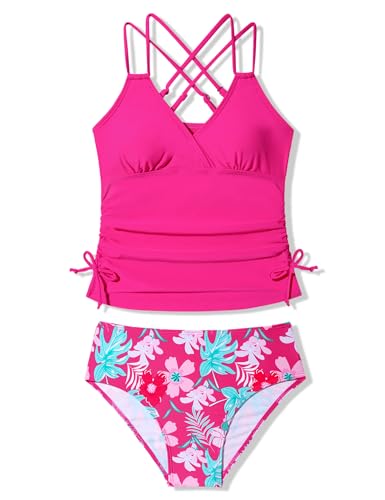 Jantzen Girls Tankini Swimsuit Set, Denim Hibiscus Print, 4