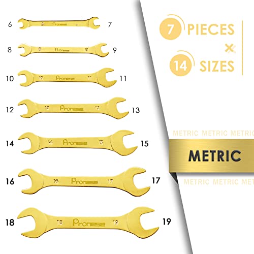 Pronese 7 Pack Super-Thin Open End Wrench Set, Titanium Plating, Carbon Steel with Mirror Polish, Metric, Including 6~19mm - Image 3