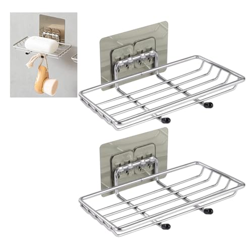 La mejor comparación de Jaboneras para baño favoritos de las personas. 43 AIONSIC 2 Jabonera para Baño, Jaboneras autoadhesiva de Acero Inoxidable para Regadera con Ganchos para Baño (Acero Inoxidable)