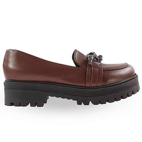 Sapato Mocassim Modarpe Tratorado Corrente Feminino MC04 Cor:Marrom Escuro;Tamanho:35