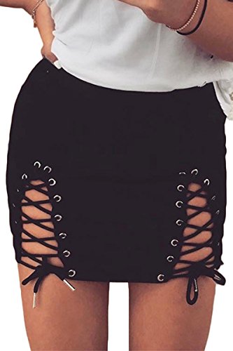 Meyeeka Womens Sexy High Waist Lace Up Bodycon Faux Suede Split Tight Mini Skirt3