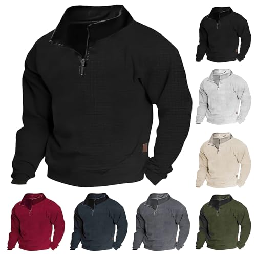 Mens Sweatshirts 1/4 Zip Waffle Jacket Casual Long Sleeve Pullover Lightweight Solid Relaxed Sweatshirts for Men3