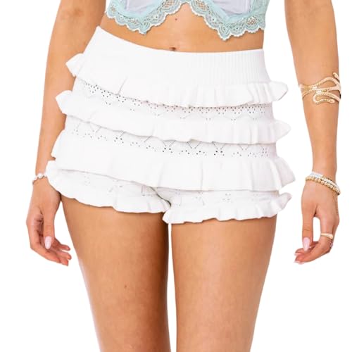 Luckinbaby Women Ruffle Knitted Shorts Layered...